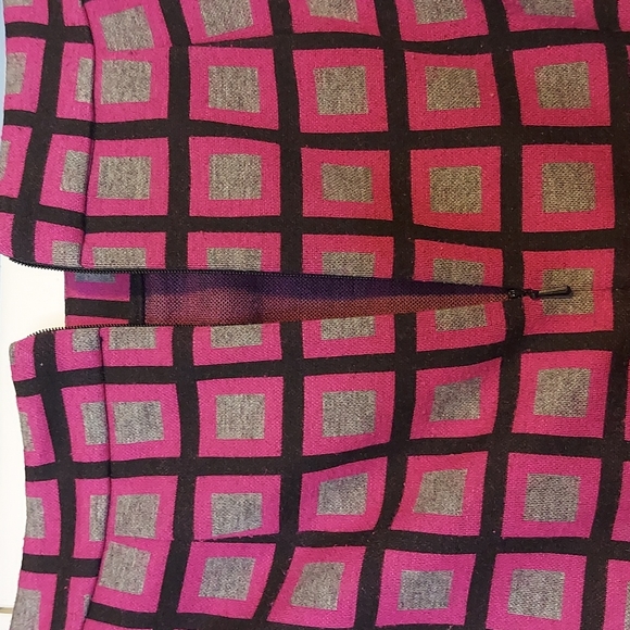 Halogen Geometric Windowpane Print Pencil Skirt Size 4 Pink Grey Black - Picture 5 of 14